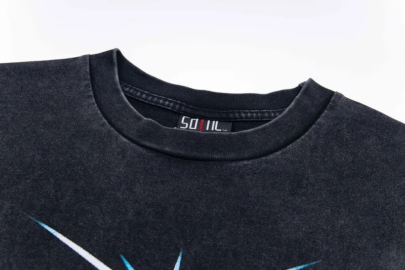 130💰S02# Saint michael American high street starlight letter print retro washed distressed loose cotton short-sleeved T-shirt 13 washed black S, M, L, XL